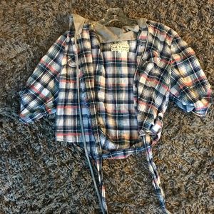 Plaid crop top with hoodie